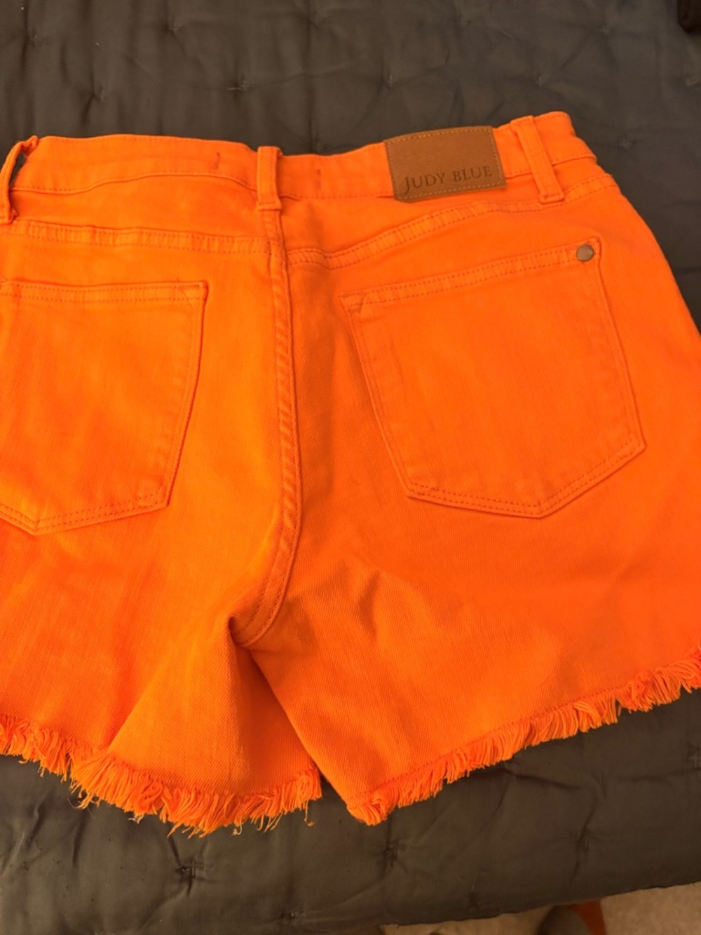 Judy Blue Neon Orange Frayed Hem Denim Shorts - Picture 2 of 4